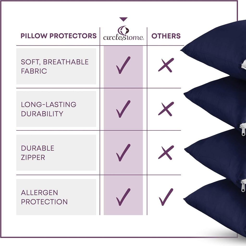 CirclesHome Pillow Protectors 2 Pack Standard Zippered - 100% Cotton Breathable Pillowcases - Protects Pillows from Dirt, Dust and Debris…
