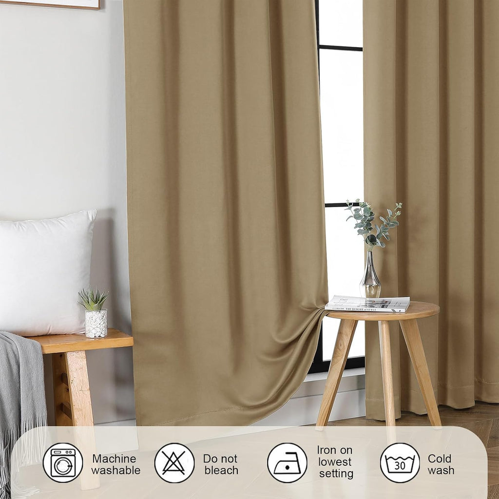 Gwine Taupe Blackout Curtains for Bedroom 84 inches Long 2 Panels Set, Solid Noise Reducing Thermal Insulated Blackout Curtains for…