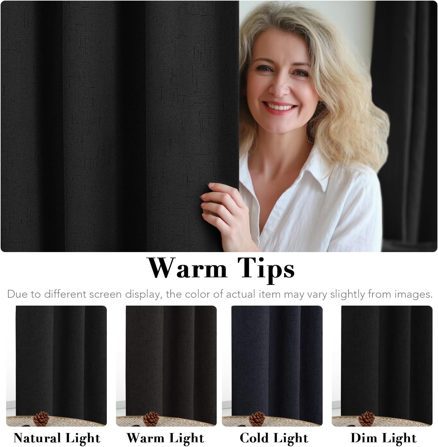 H.VERSAILTEX Bedroom Curtains Blackout Linen Blackout Curtains 84 Inches Long, 100% Blackout Thermal Textured Linen Look Curtain…