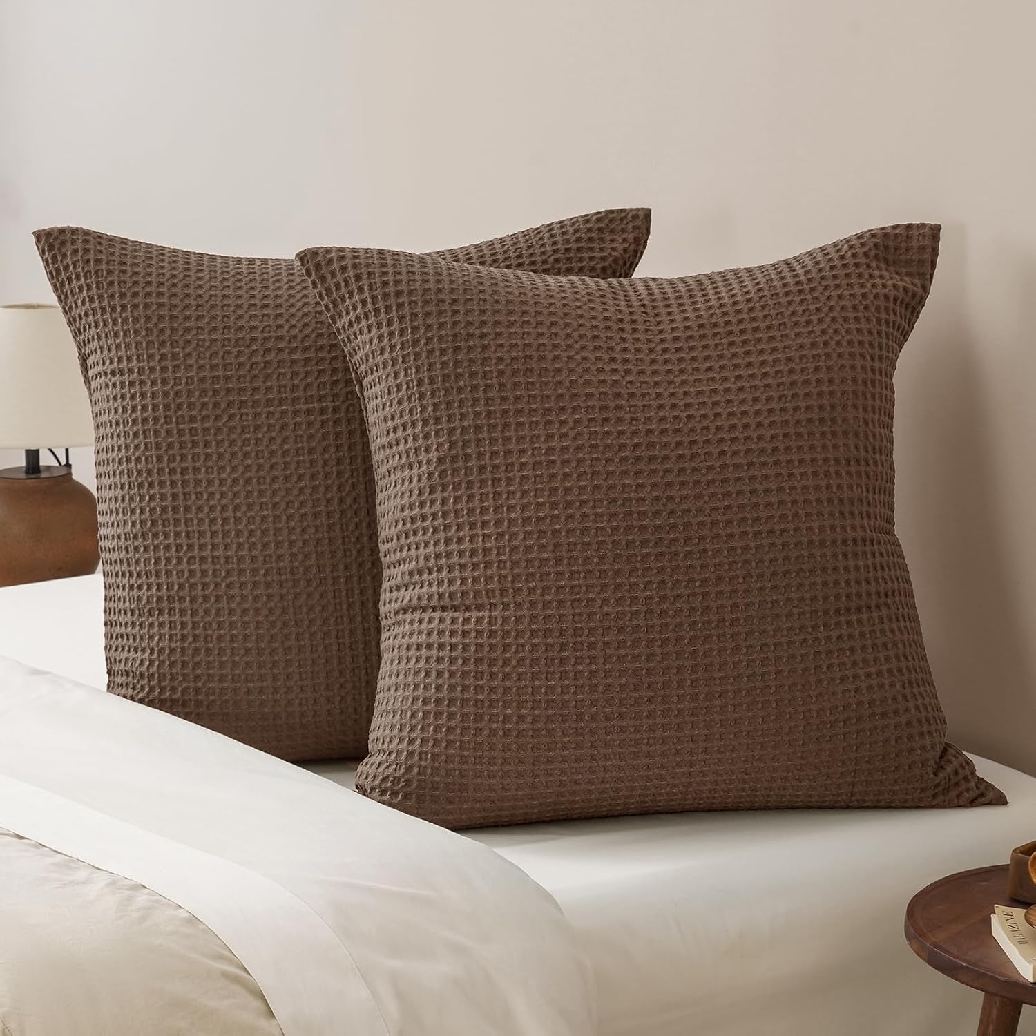 Phf Ultra Soft Waffle Weave Euro Shams Pillow Covers, No Filling, 2 Pack 26" x 26" Bed Cushion Covers, Breathable & Skin-Friendly Bed Pillo…