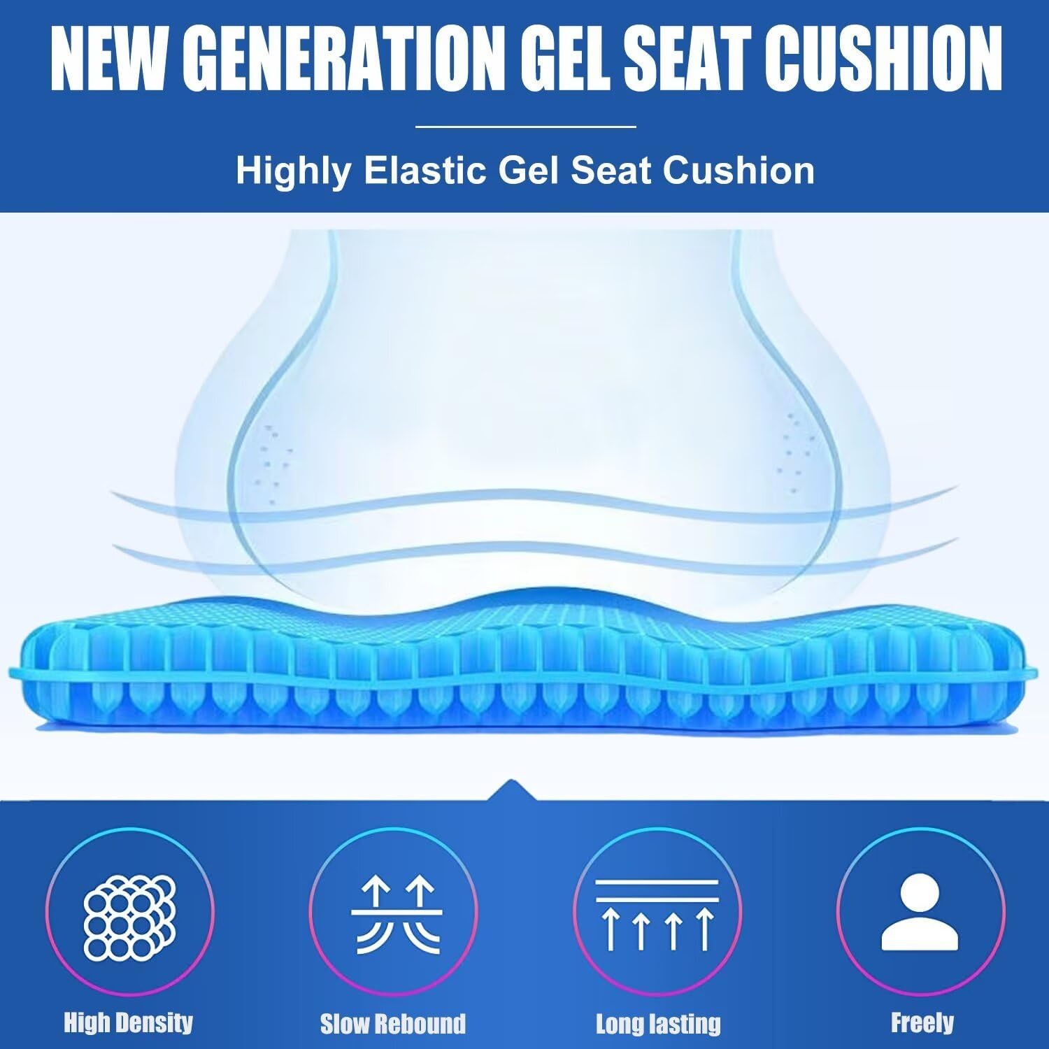 Helishy Gel Seat Cushion for Long Sitting Pressure Relief (Super Large & Thick) - Non-Slip Gel Chair Cushion for Back, Sciatica, Tailbone - S…