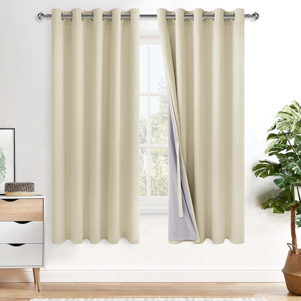 Xwzo 100% Blackout Curtains - Heat and Full Light Blocking Drapes with Black Liner for Bedroom/Laundry Room, Grommet Top Window Panels with…