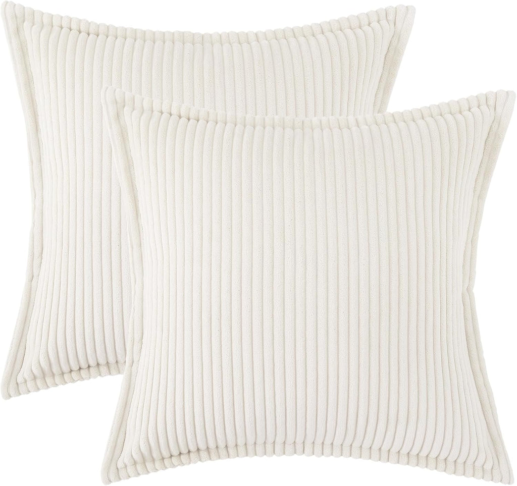 Mecatny Corduroy Summer Throw Pillow Covers 26x26 Set of 2, Neutral Decorative Soft Boho Couch Pillow Covers with Broadside for Sofa…