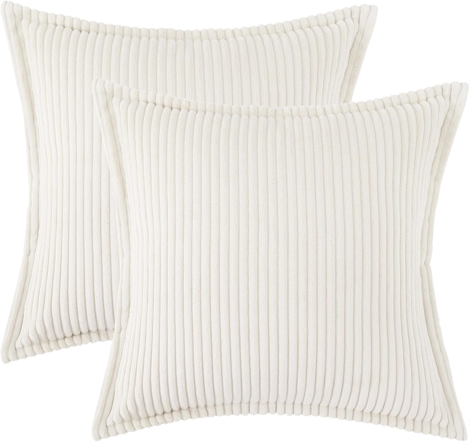 Mecatny Corduroy Summer Throw Pillow Covers 16x16 Set of 2, Neutral Decorative Soft Boho Couch Pillow Covers with Broadside for Sofa…