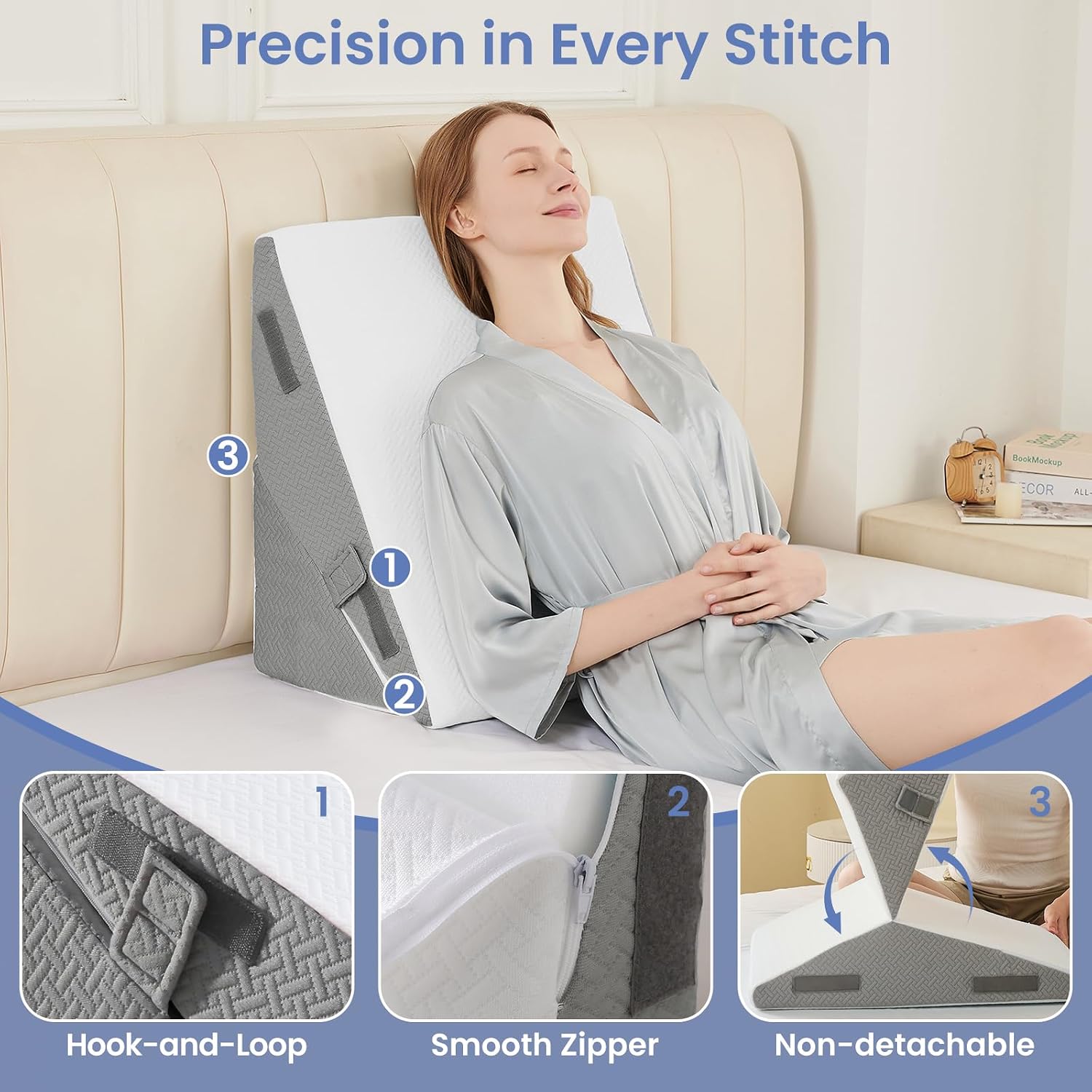 Sasttie Wedge Pillow for After Surgery, Adjustable Bed Wedge Pillow Headboard for Acid Reflux, Sleeping, Neck & Back Support, with Removabl…