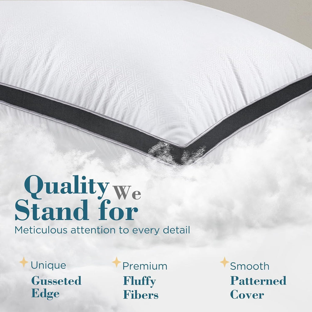 viewstar Bed Pillows Standard Size Set of 2, Firm Support Down Alternative Gusseted Pillows for Side, Back, or Stomach Sleepers, Black