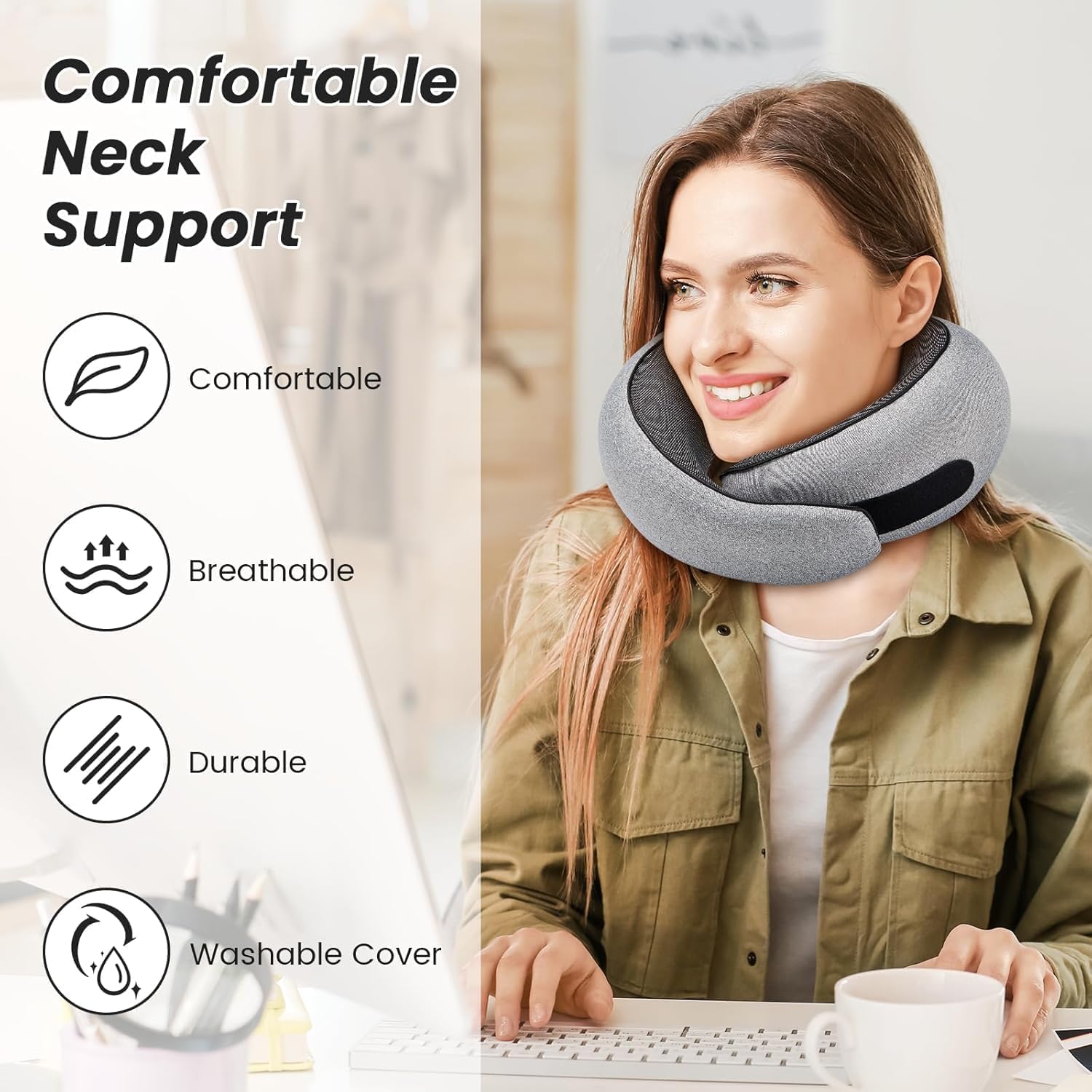 SZXYX Travel Pillows for Airplanes, 100% Pure Memory Foam Neck Pillow for Airplanes, Comfortable Breathable Cover, 360° Support Stowable…