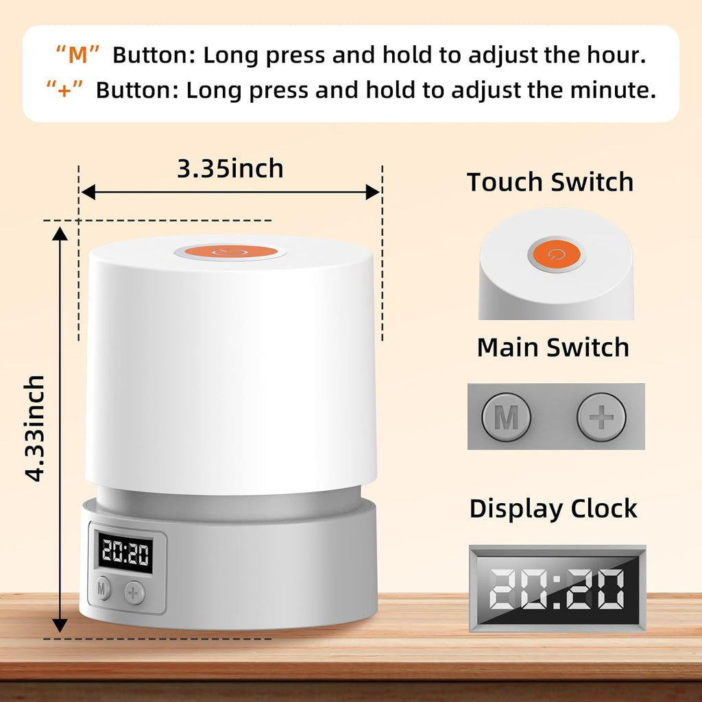 Nursery Night Light with Clock for Kids, Touch Lamp Bedside Desk Lamp, Portable Breastfeeding Night Lamp for Baby, 3 Color Stepless…