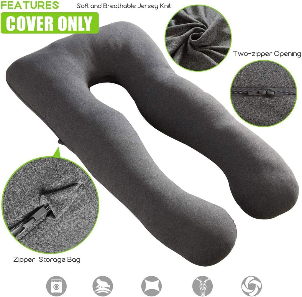 COSMOPLUS Pregnancy Pillow Cover U Shaped Full Body Pillow Case Cover for Maternity, Stretchy Cool Breathable Jersey Fabric, Provides…