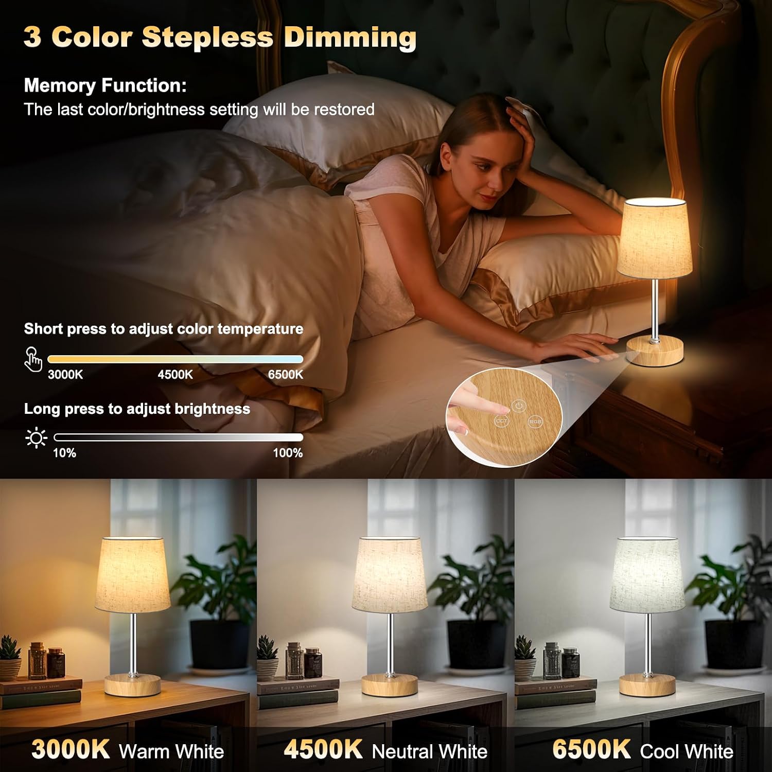Wowag Small Cordless Table Lamp,5000mAh Rechargeable Battery Operated Desk Lamp,3 Colors & 7 RGB Stepless Dimmable, Portable Touch…