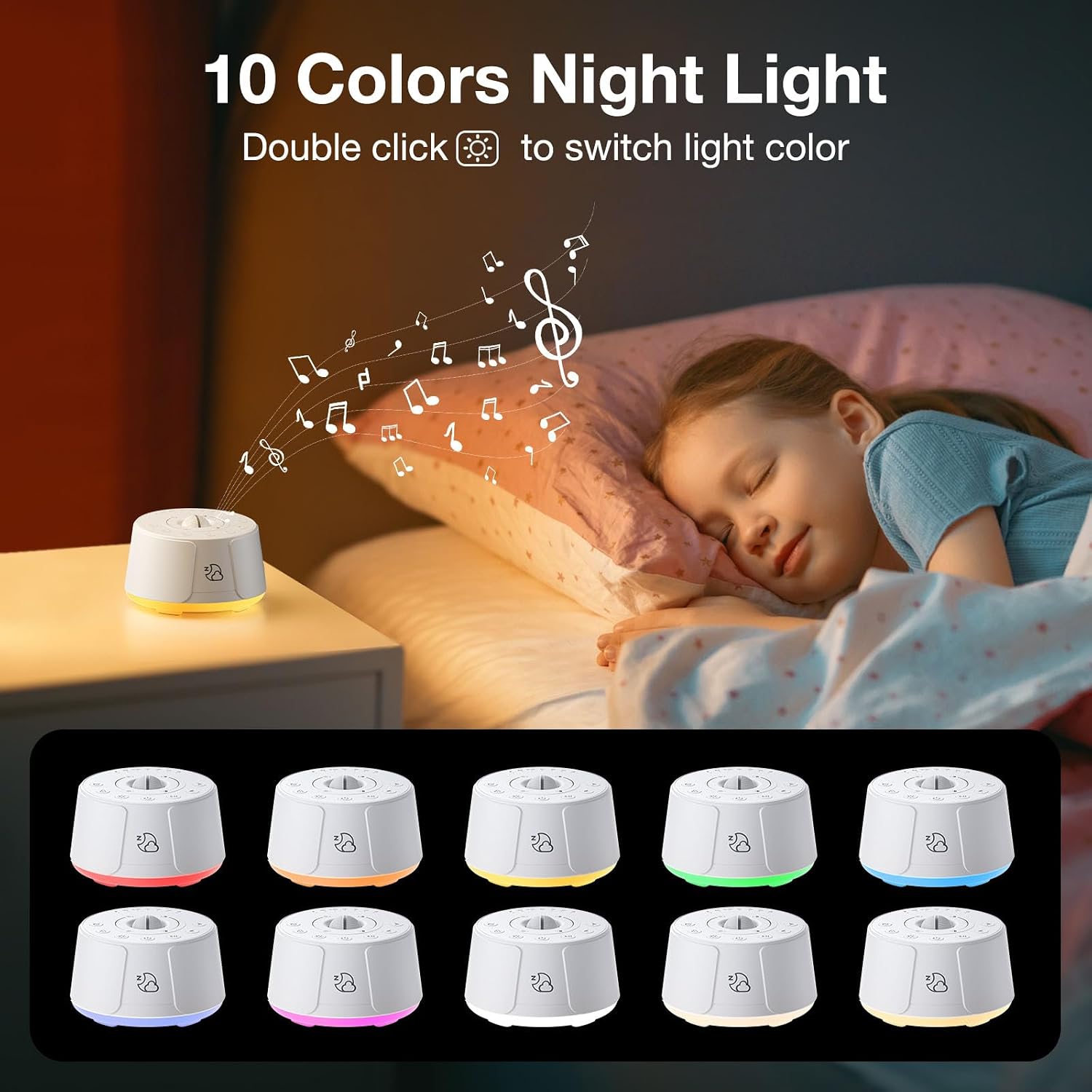 Sound Machine White Noise Machine - 30 Soothing Sounds, 10 Colors Night Light, Rechargeable Battery- Travel Portable Sound Machine for…