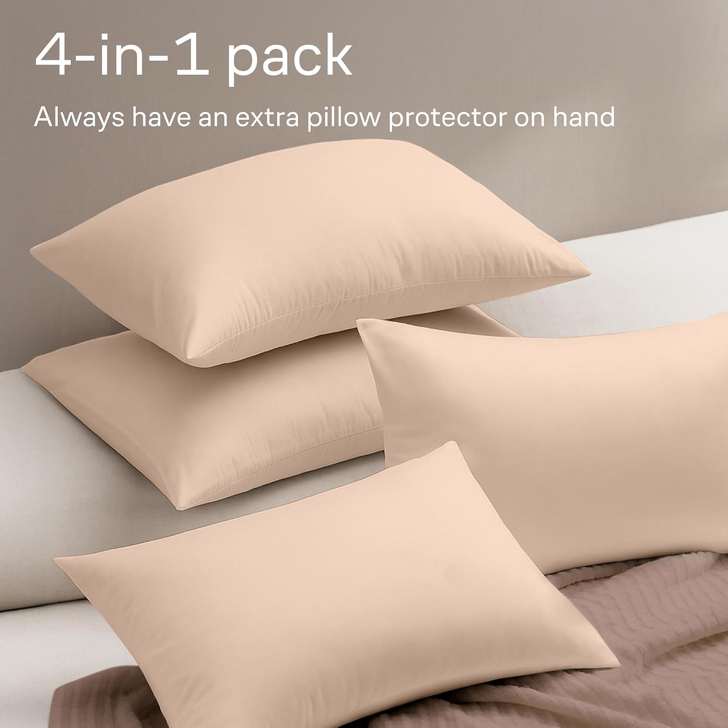 Ultra Soft Pillow Protectors with Zipper King Size - Set of 4 Breathable Pillow Covers - 100% Protection Against Stains, Dust & Dirt…