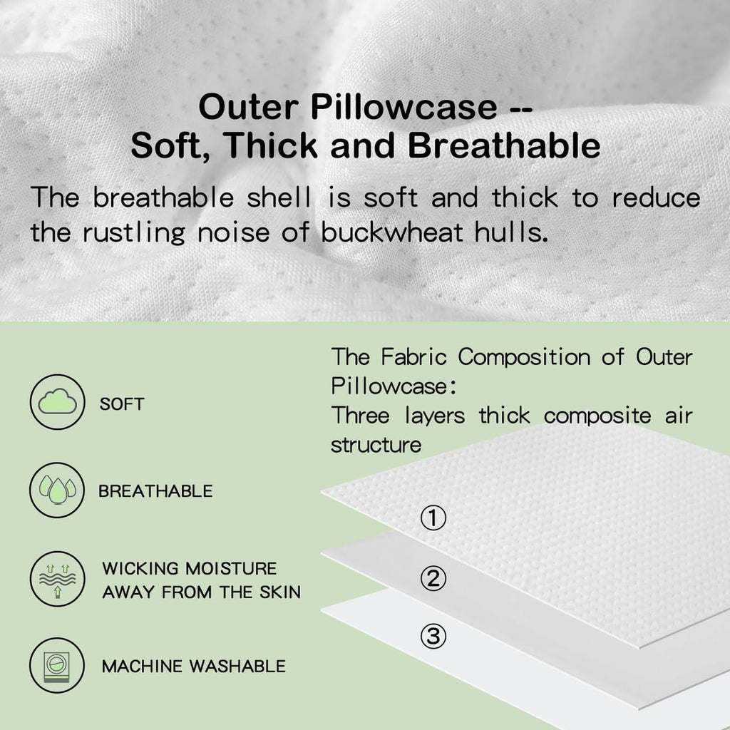 LOFE® Organic Buckwheat Pillow for Sleeping -14''x20'', Adjustable Loft, Breathable for Cool Sleep, Cervical Support for Back and Side…
