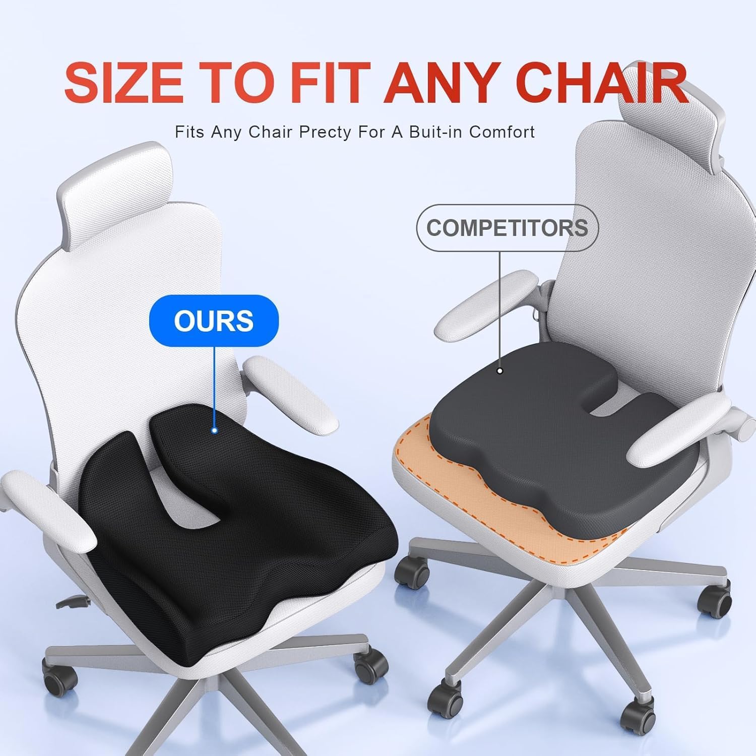 Benazcap X Large Memory Seat Cushion for Office Chair Ergonomic Cushions Butt Pillow for Pressure Relief Sciatica & Memory Foam for Long Si…