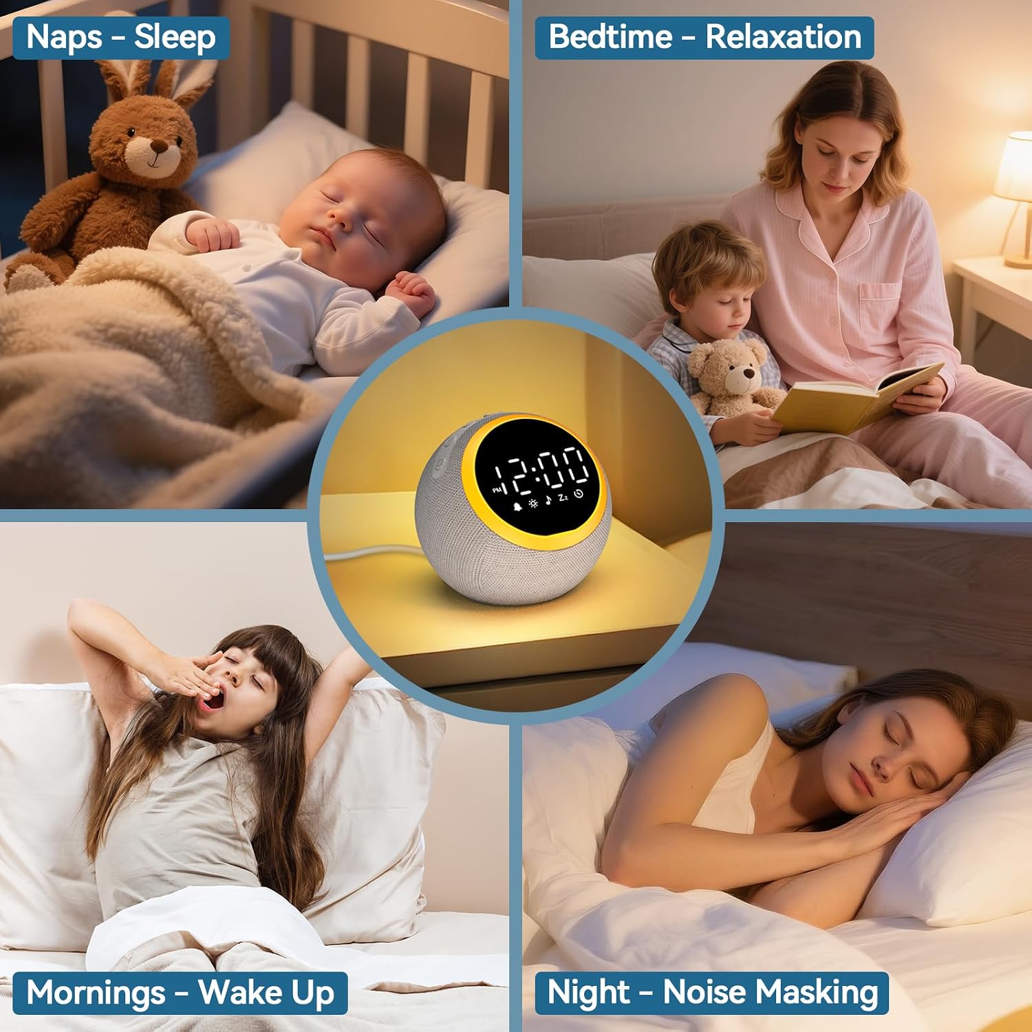 Sound Machine Alarm Clock for Sleep: Digital Alarm Clocks for Bedrooms, 25 Soothing Sounds, 7 Gentle Wake-up Sounds, 16 Adjustable Volume…