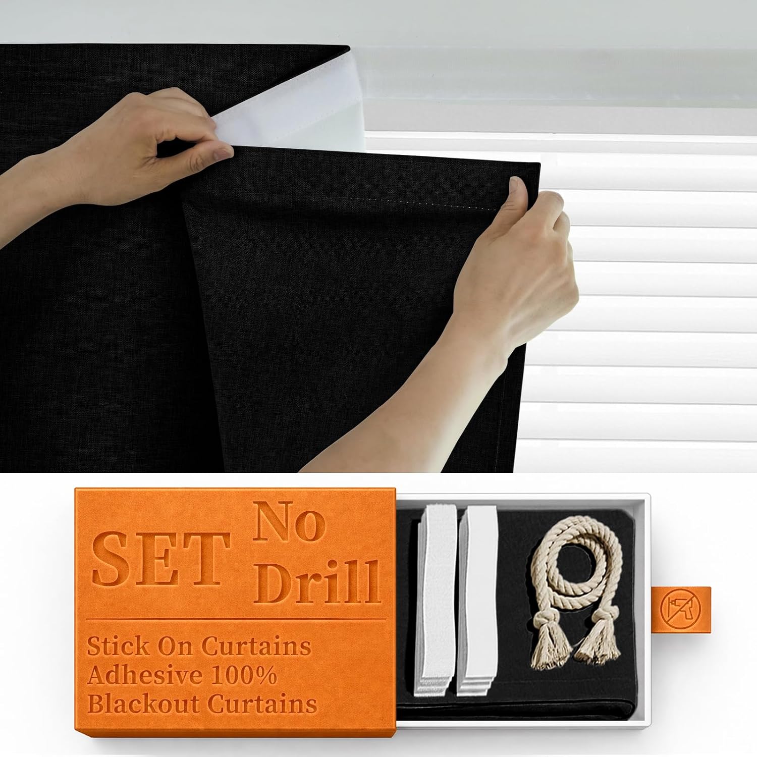 100% Blackout Magic Tape Stick On Curtains Window Shades Pull Down Blackout Window Cover No Drillng Self Adhesive Curtains No Rod Small…