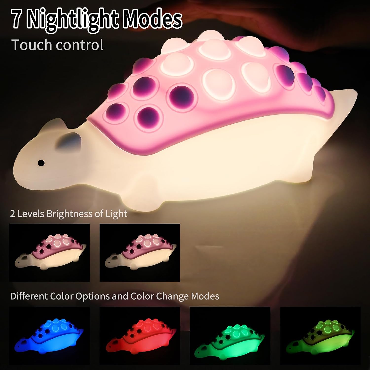 Dinosaur Night Light, Silicone Dino Lamp with Pop Bubble,7 Nightlight Modes Rechargeable Bedside Touch Lamp, Room Decor, Cute Lamp…