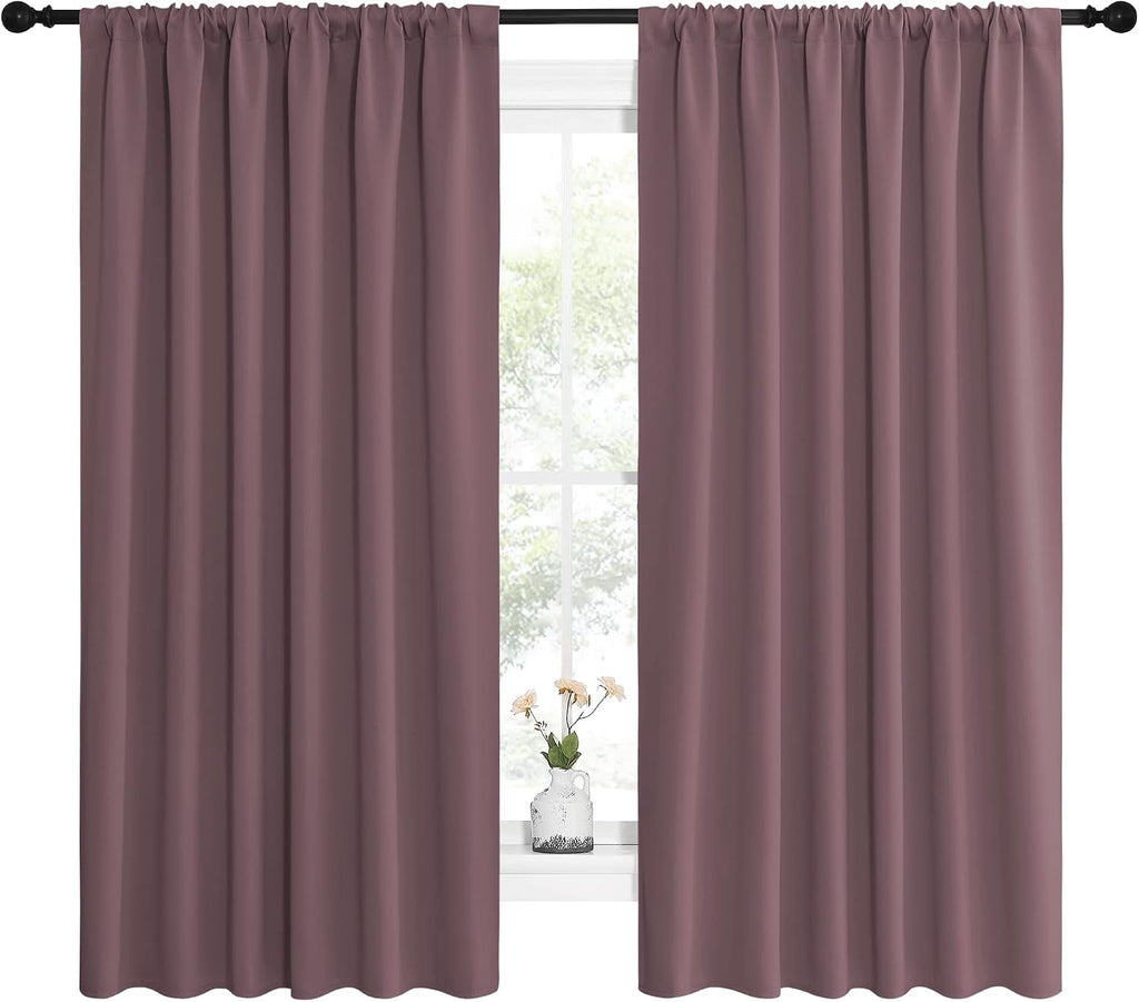 NICETOWN Blackout Curtains for Bedroom, Home Decorations Thermal Insulated Solid Rod Pocket Blackout Drapes for Cafe (Dry Rose, One Pair…