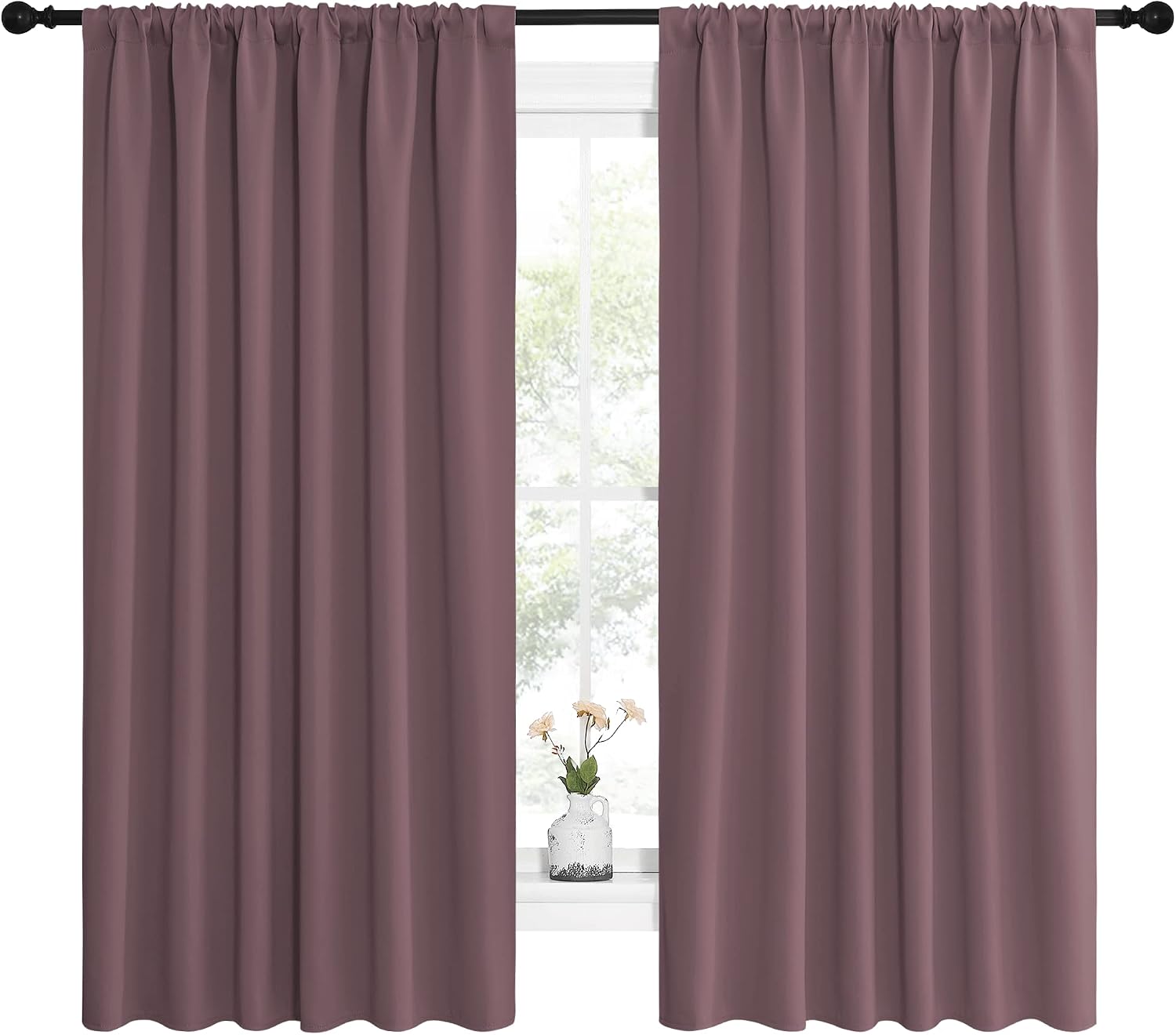 NICETOWN Blackout Curtains for Bedroom, Home Decorations Thermal Insulated Solid Rod Pocket Blackout Drapes for Cafe (Dry Rose, One Pair…
