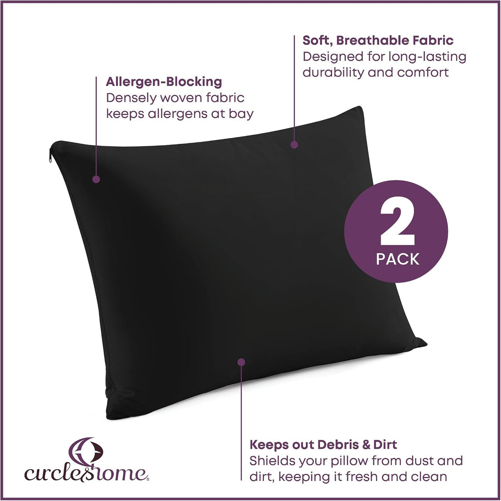 CirclesHome Pillow Protectors 2 Pack King Zippered - 100% Cotton Breathable Pillowcases - Protects Pillows from Dirt, Dust and Debris…