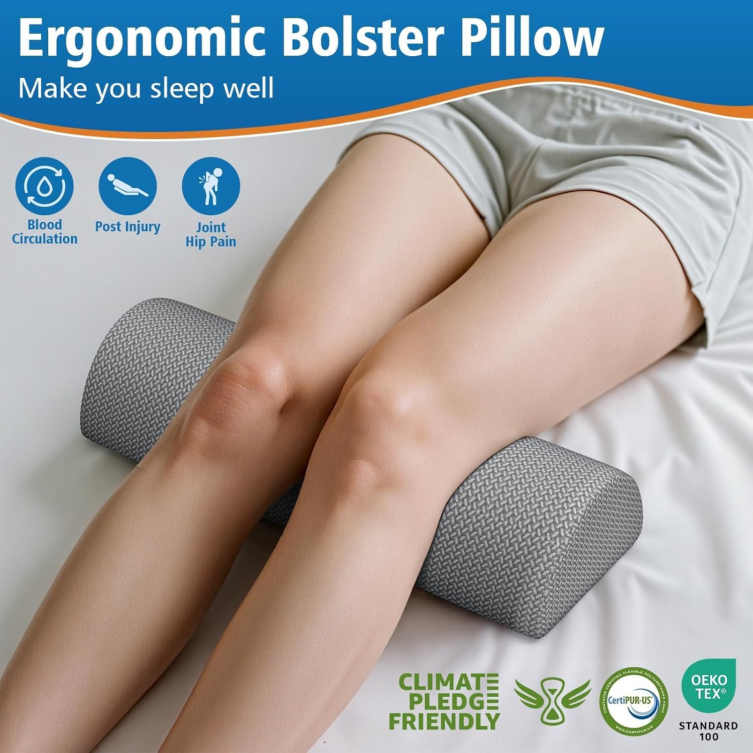 SweetSlubr Large Knee Pillow for Side Sleepers, Half Moon Memory Foam Bolster Pillow for Legs, Ergonomic Design Wedge Elevation Pillo…