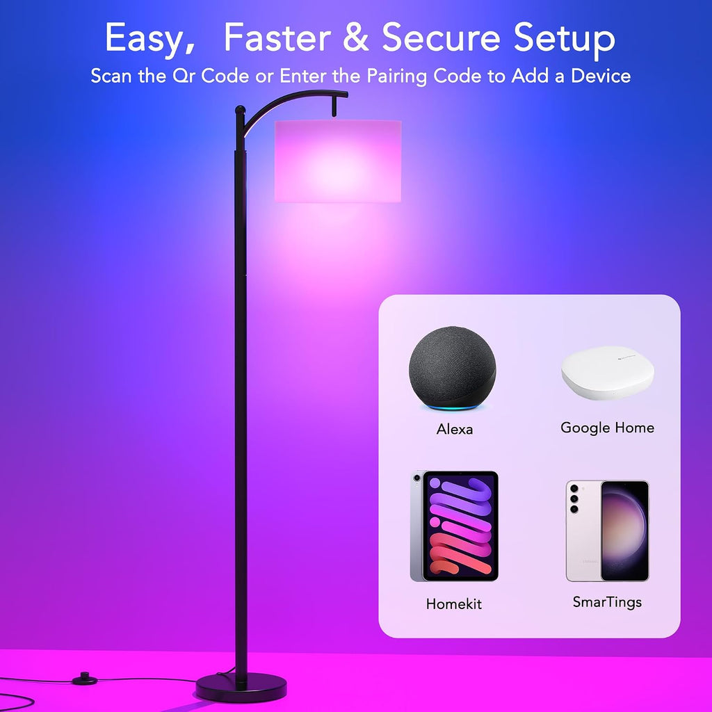 Floor Lamps with Matter Smart Light Bulb, RGB + Color Temperatures Bright Dimmable Smart Floor lamp, Living Room Standing Tall Industrial…