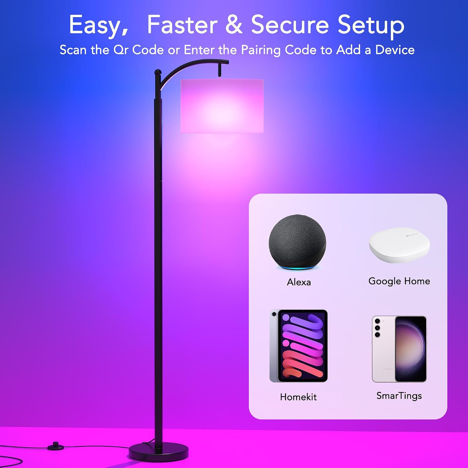 Floor Lamps with Matter Smart Light Bulb, RGB + Color Temperatures Bright Dimmable Smart Floor lamp, Living Room Standing Tall Industrial…