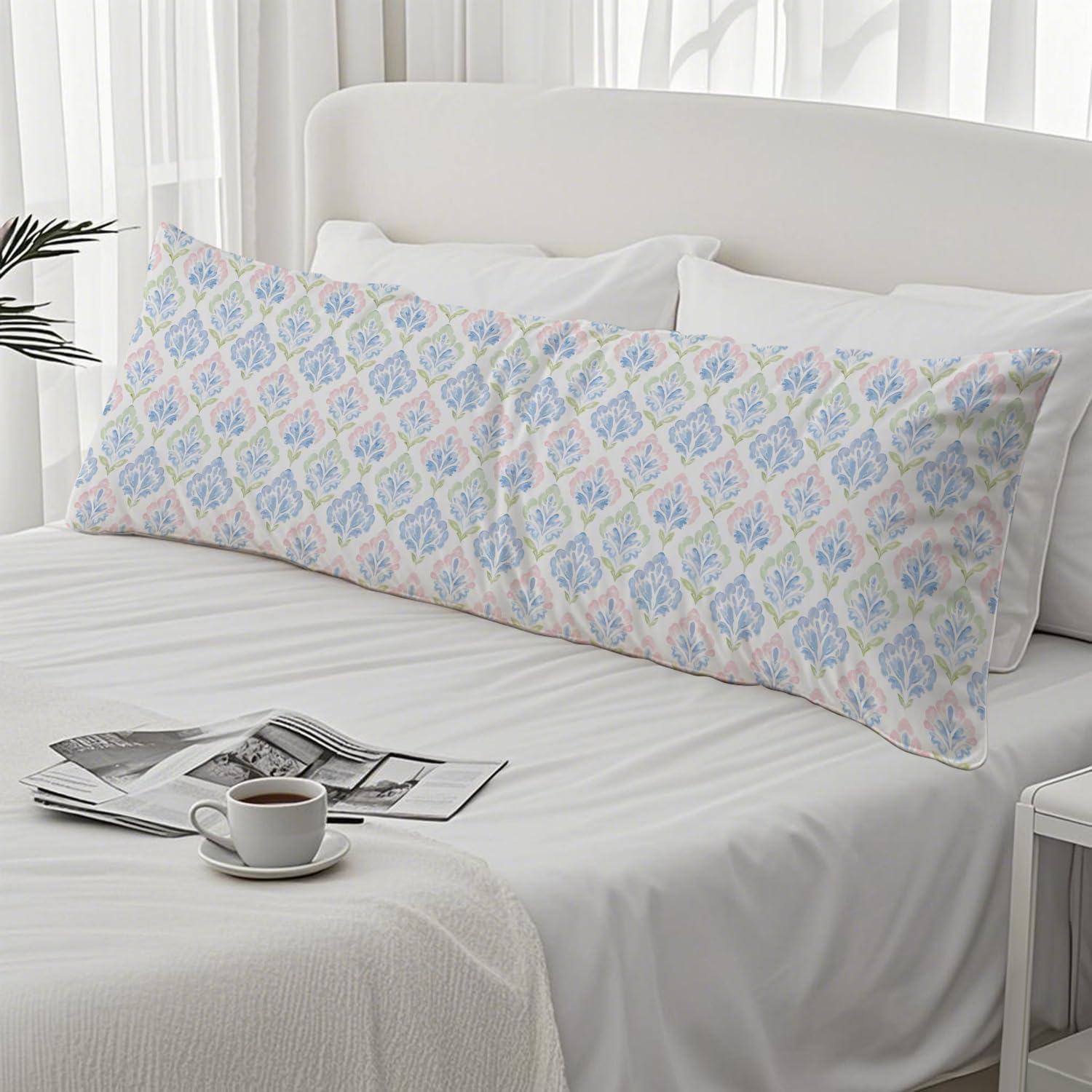 Grandmillennial Pastel Floral 20x54 Body Pillow Cover, Cottagecore Room Decor, Rustic Farmhouse Blue Flower Grand Millenial Decorative…