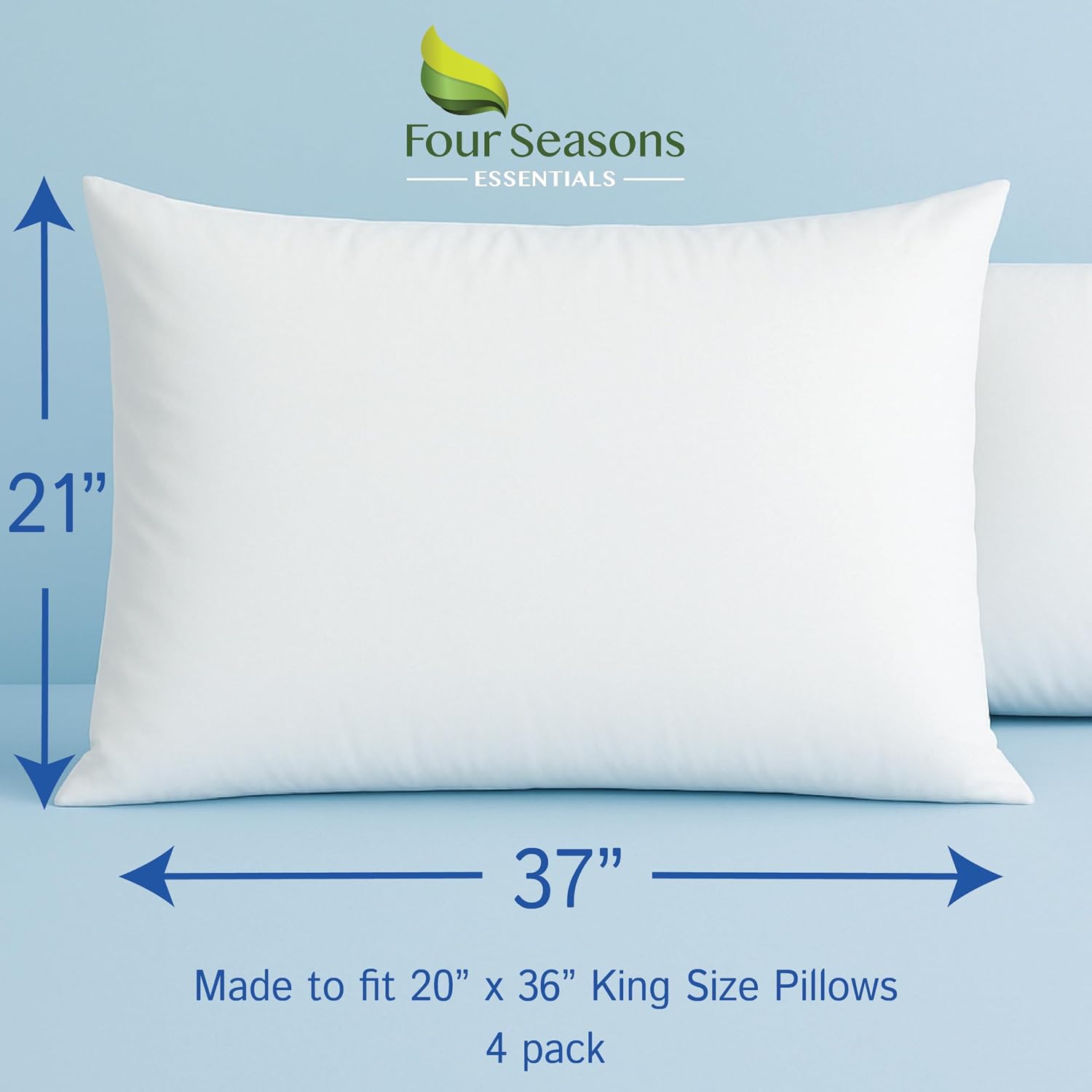 Waterproof King Pillow Protectors (Set of 4) – Zippered Allergy Pillow Cover Dust Proof Encasement