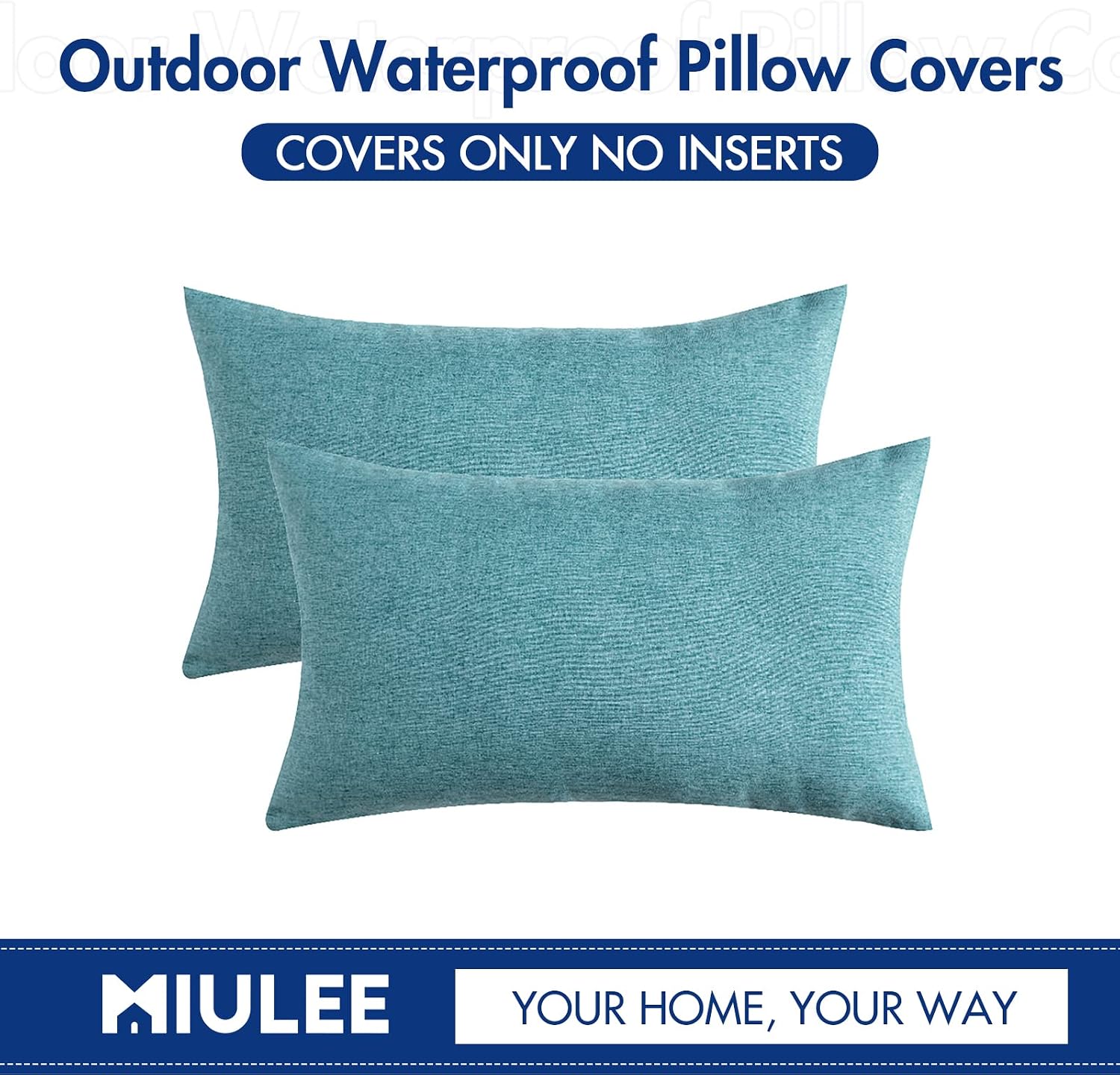 Miulee Pack of 2 Decorative Outdoor Solid Waterproof Throw Pillow Covers Faux Linen Garden Farmhouse Coastal Cushion Cases for Summer Patio…