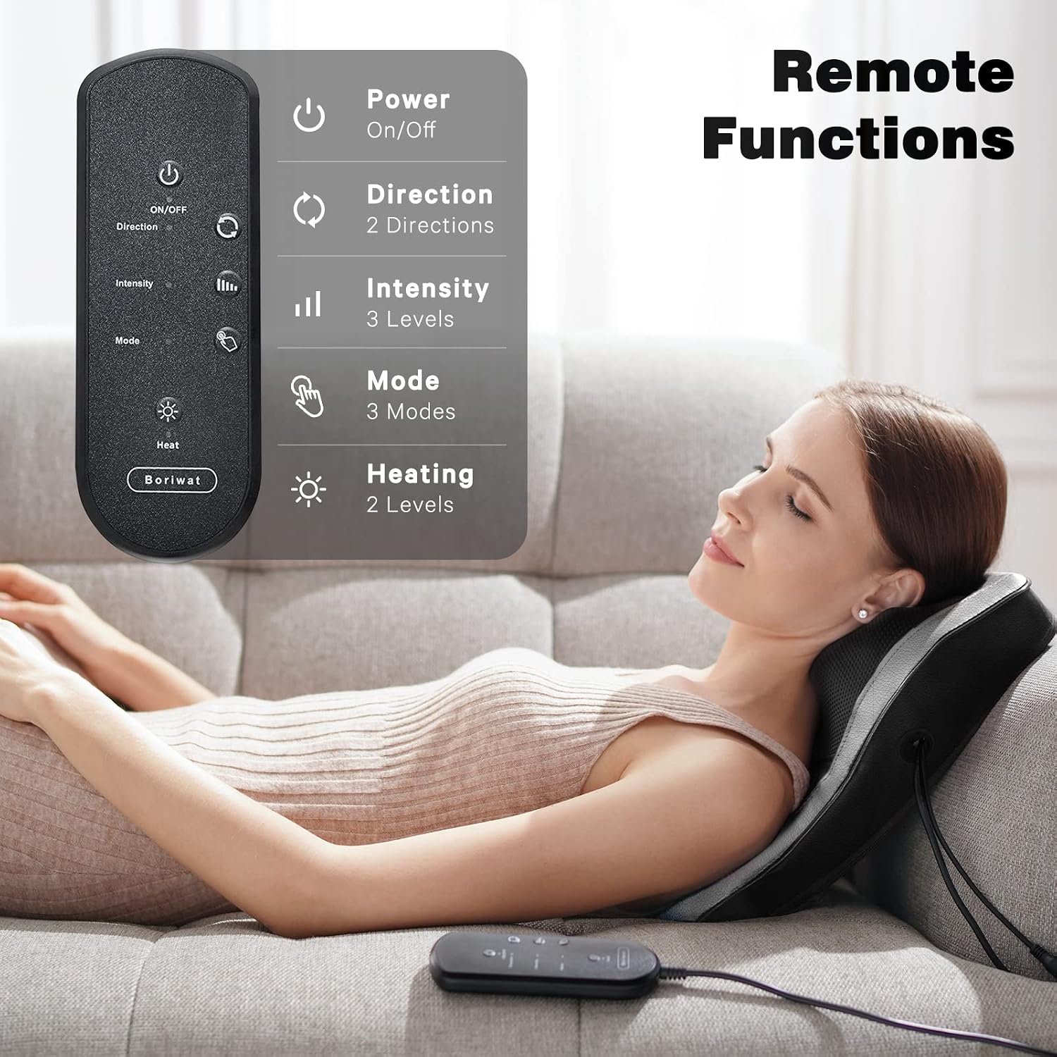 Boriwat Back Massager with Heat, 3D Kneading Massage Pillow for Back, Neck, Shoulder, Leg Deep Tissue, Gifts for Women Men Mom Dad(Dark Gra…