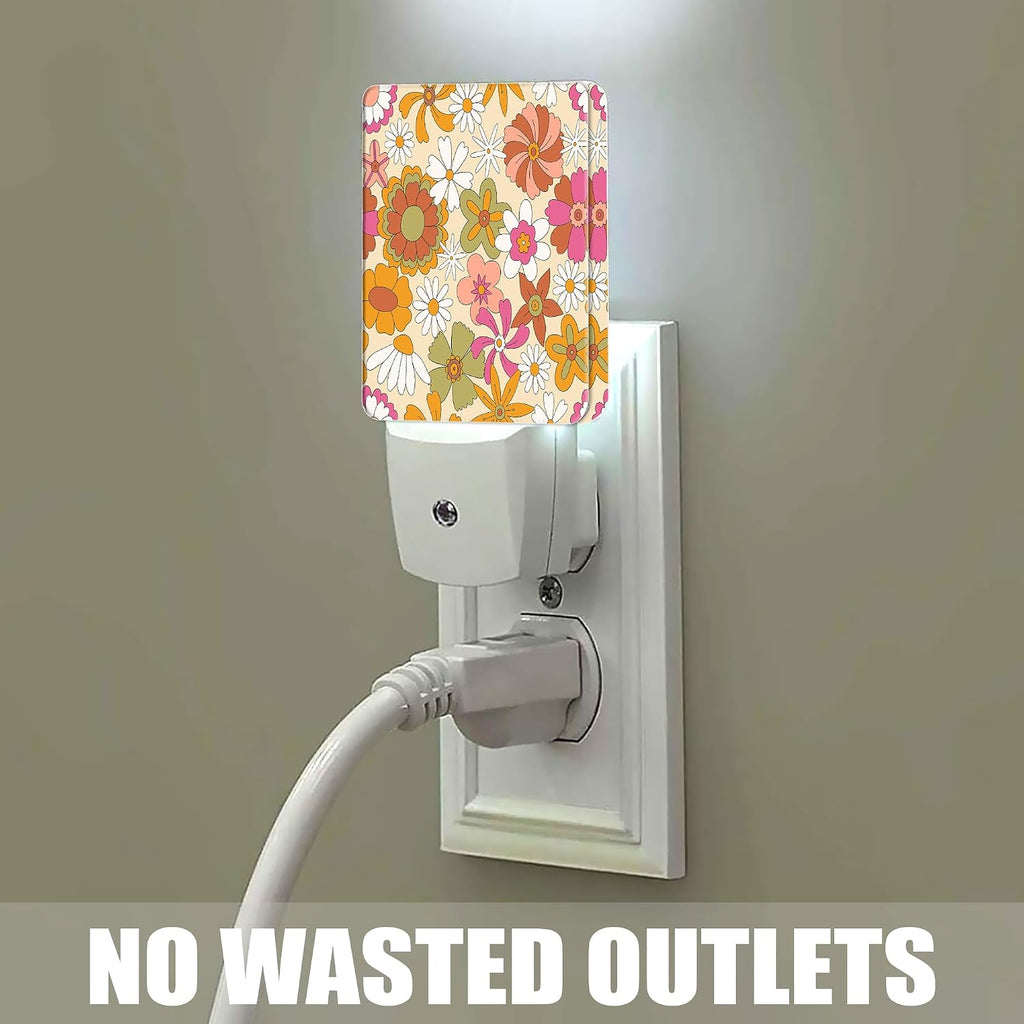 Vintage Boho Floral Night Light Plug in Wall Lamp Smart Dusk to Dawn Sensor for Home Decorative, Kids Room Bedroom Bathroom Kitchen…