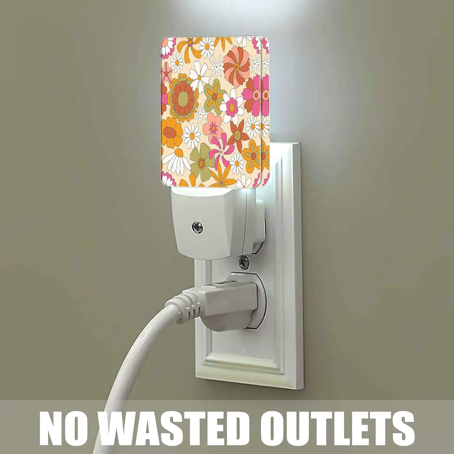 Vintage Boho Floral Night Light Plug in Wall Lamp Smart Dusk to Dawn Sensor for Home Decorative, Kids Room Bedroom Bathroom Kitchen…