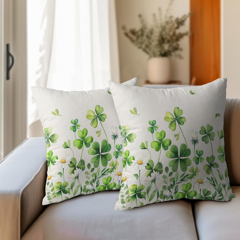 Granbey Saint Patrick Day Throw Pillow Covers Lucky Clover Shamrocks Daisy Floral Pillowcase 16x16in Set of 2 Spring St. Patrick's Day Holi…