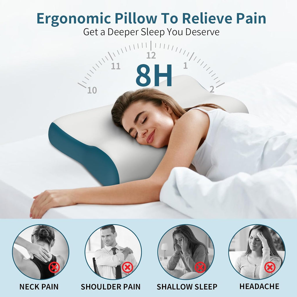 Polovo Cervical Neck Pillow for, Contour Memory Foam Pillows Ergonomic Pillow Orthopedic Cooling Pillow Bed Pillow Neck Support for Side B…