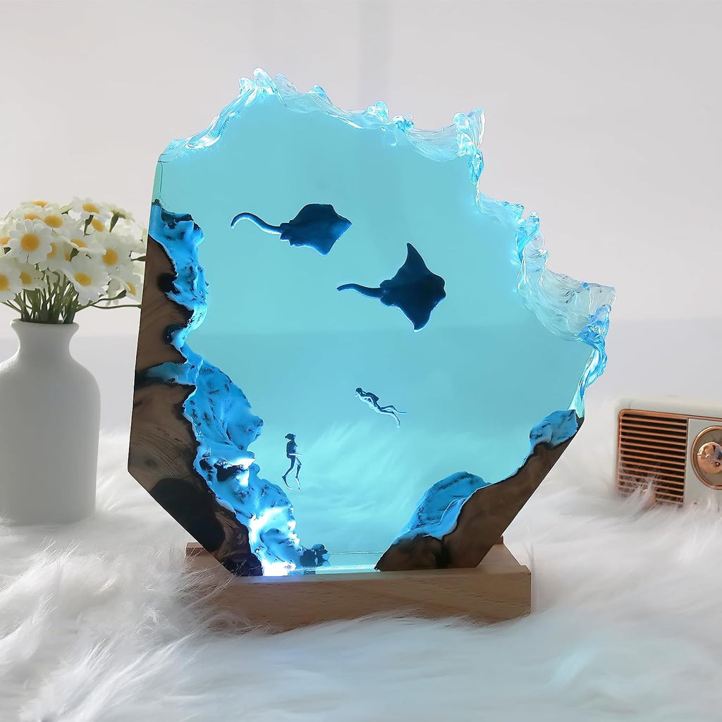 Epoxy Resin Lamp, Ocean Night Light, Artistry Home Decor Bedside Nightlight, Unique Resin Lighting, Nightstand Decorations for Bedroom…