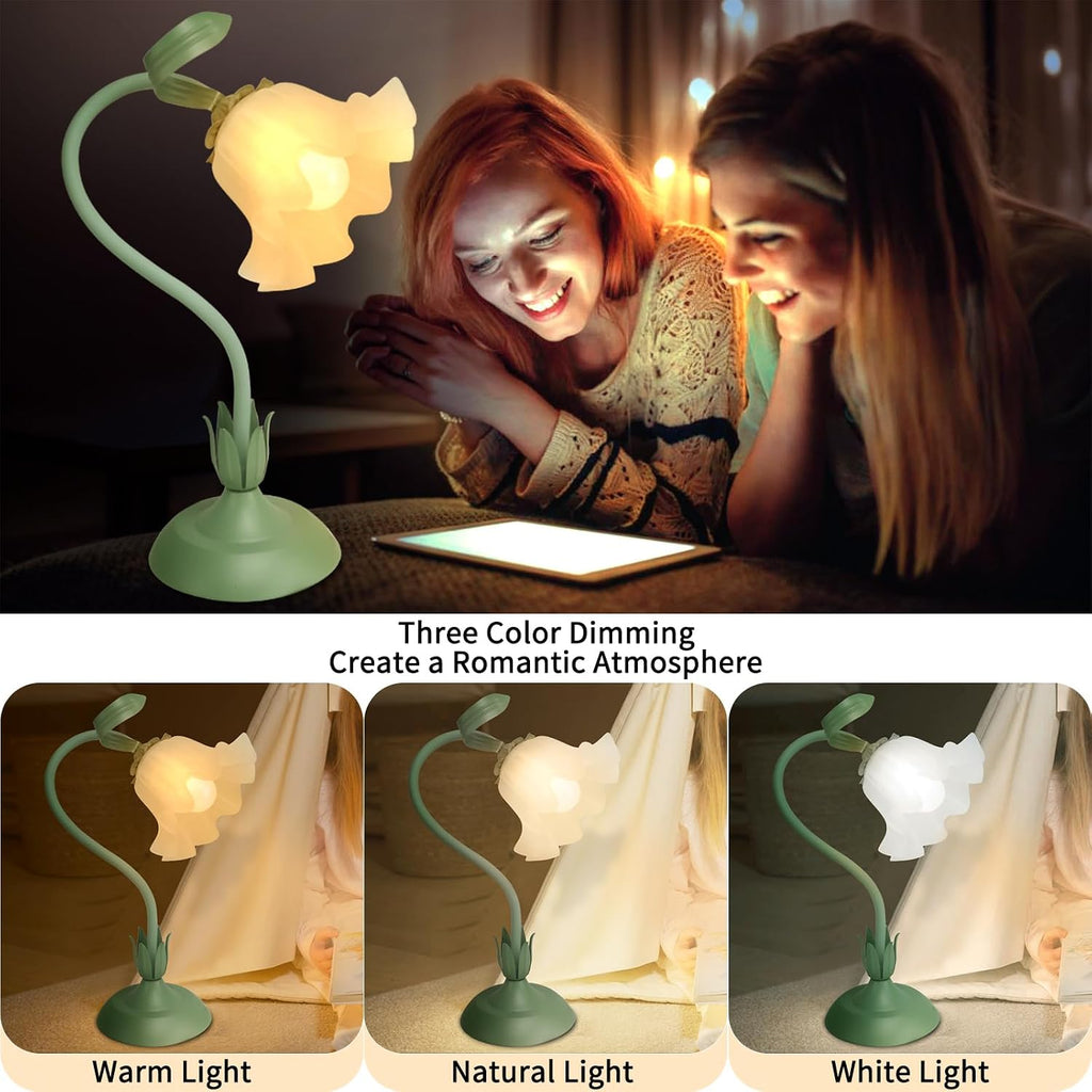 Cute Flower Desk Lamp, 3 Color Temperature Table Lamp with LED Bulb, Vintage Bedside Lamps, Reading Lamps with Soft Light for Bedroom…