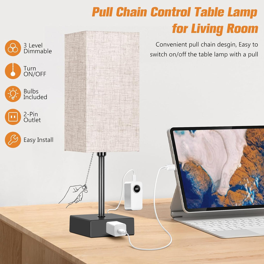 Table Lamp for Bedroom Set of 2, Bedside Lamps with 3 Color Temperatures Night Light, Lamp for Night Stands with AC Outlet and Square…