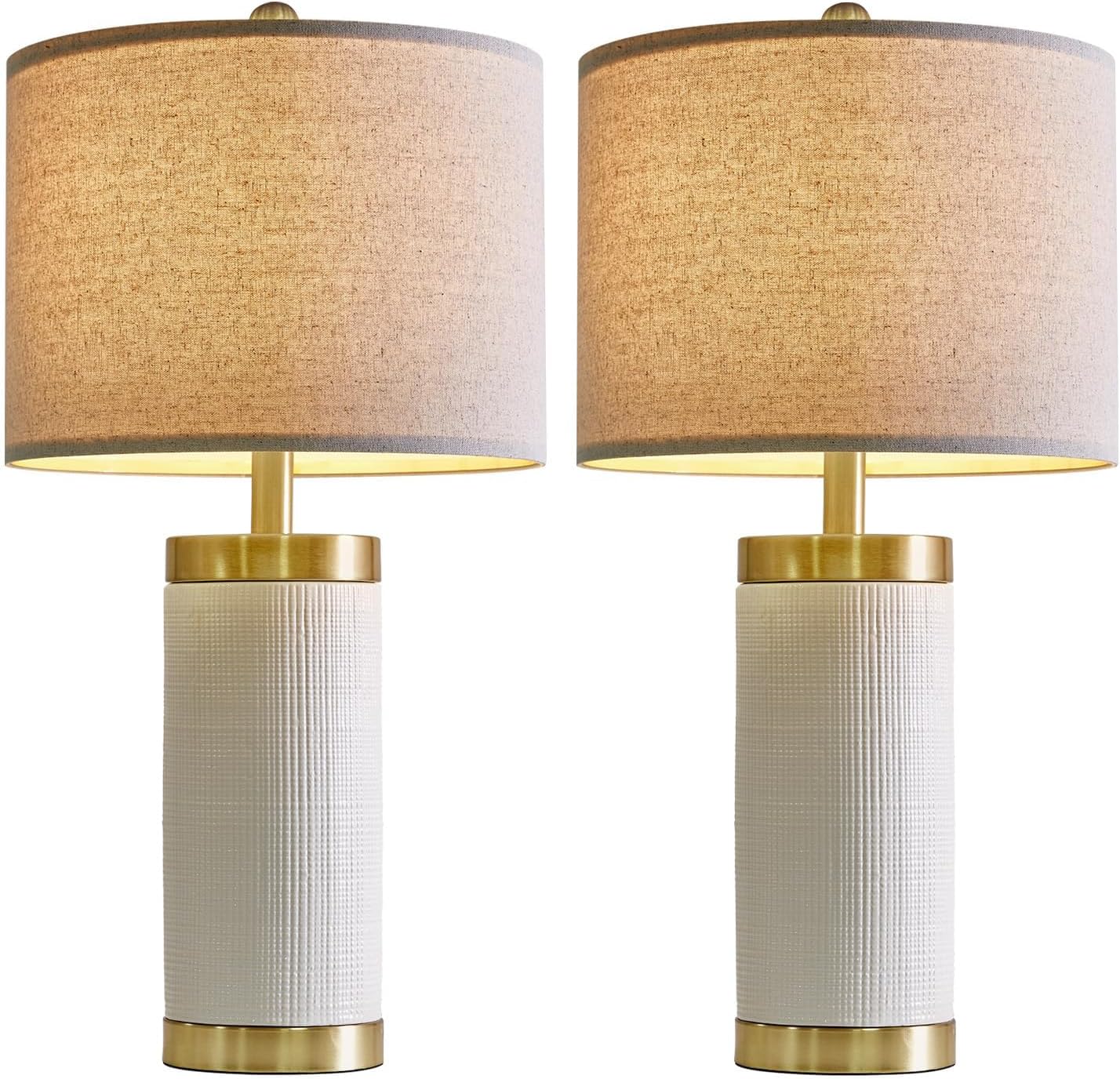 USumkky 24.5" Modern Ceramic White Bedside Lamp for Bedroom Decor Farmhouse Table Lamp for Living Room Office Dorm