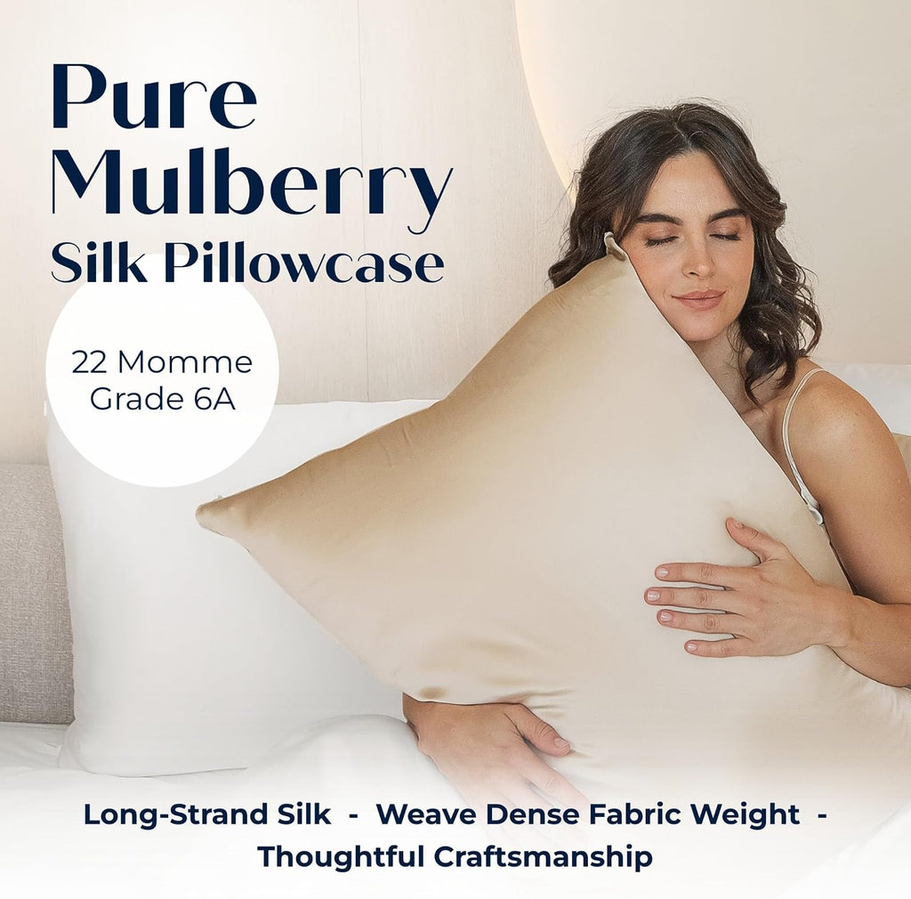 Mulberry Silk Pillowcase – Pure Silk Pillow Cover for Healthier Hair & Smoother Skin – Soft, Breathable and Temperature-Regulating…