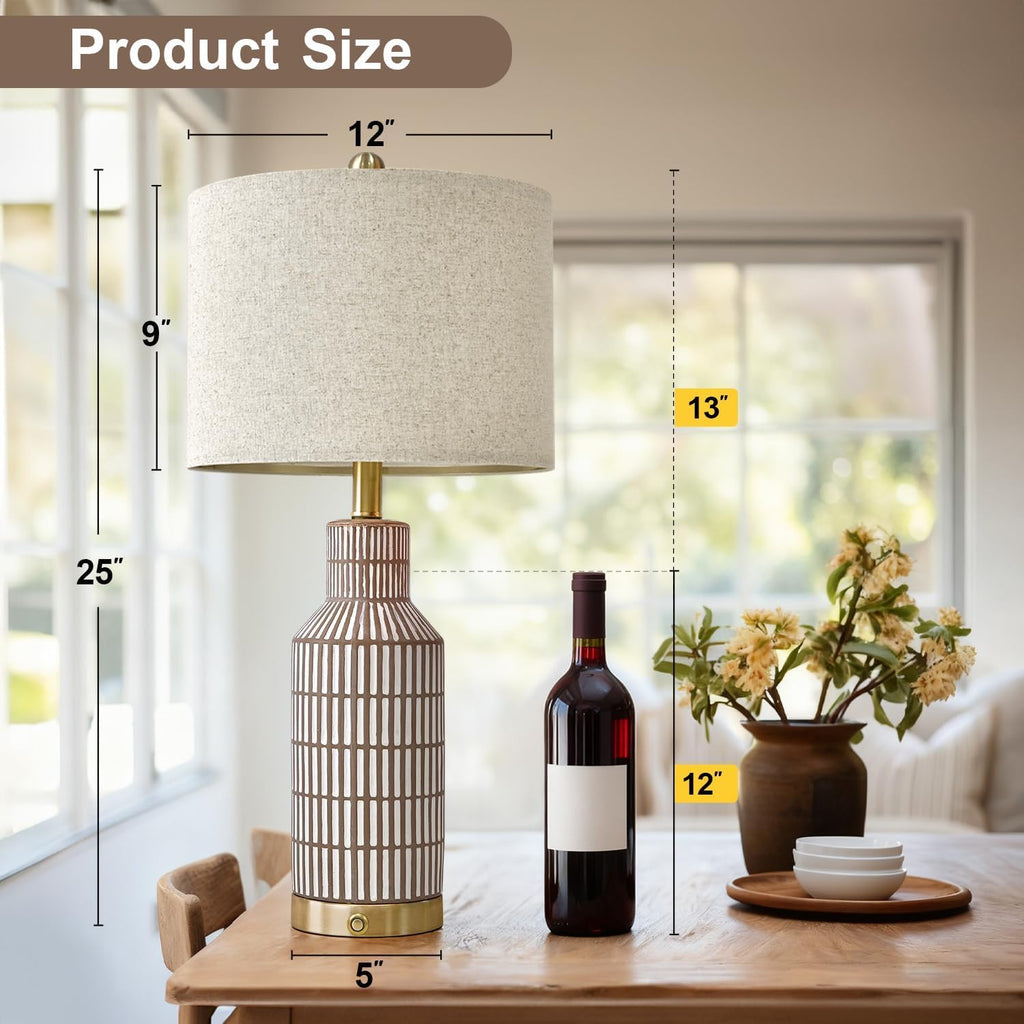 USumkky 25" Modern 3-Way Dimmable Touch Control with USB A+C Ceramic Lamps Set of 2 Table Lamp for Living Room Bedroom Farmhouse…