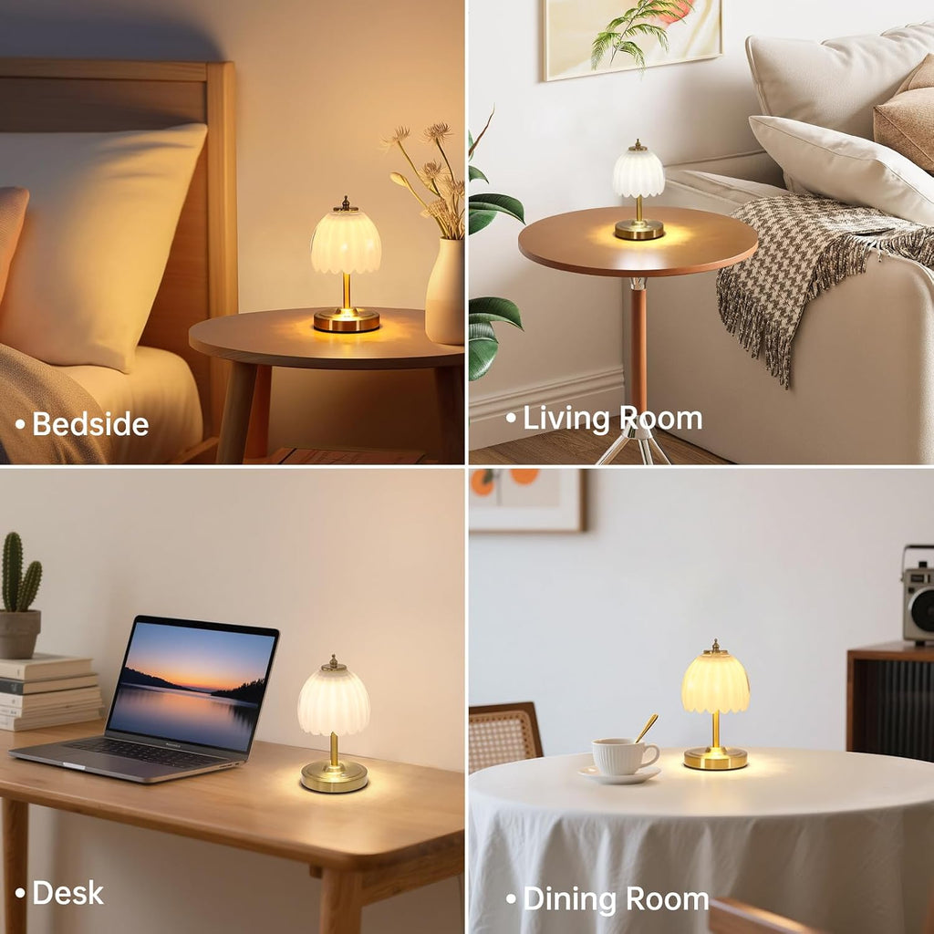 Shenmoyl Tulip Small Table Lamp, 5200mAh Cordless Touch Control Mini Table Lamp with 3 Color Temps & Stepless Dimming, Perfect for Small Sp…