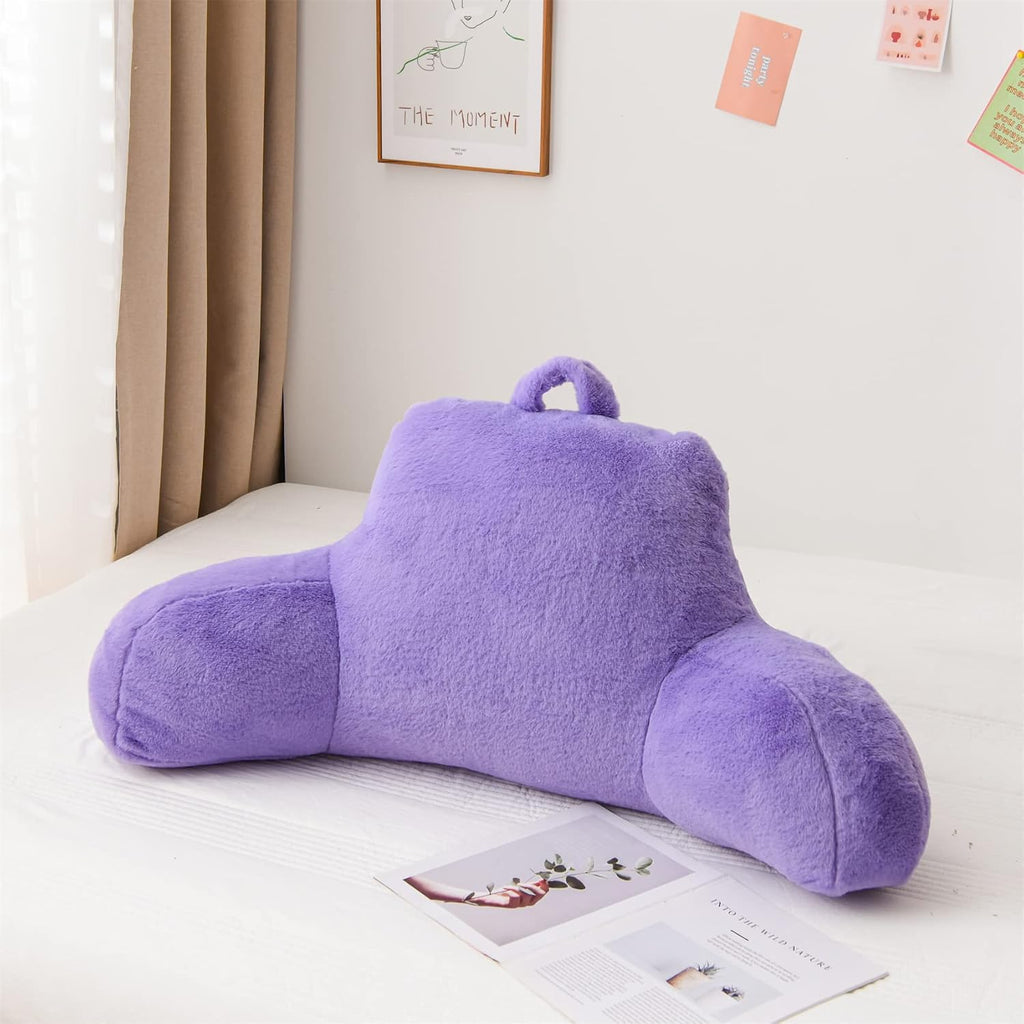 Aimuan Reading Pillow Bed Rest Pillow with Arms Rabbit Fur Cushion for Adults Teens Incline Rest Sitting up & Sleeping Snoring Pillow…