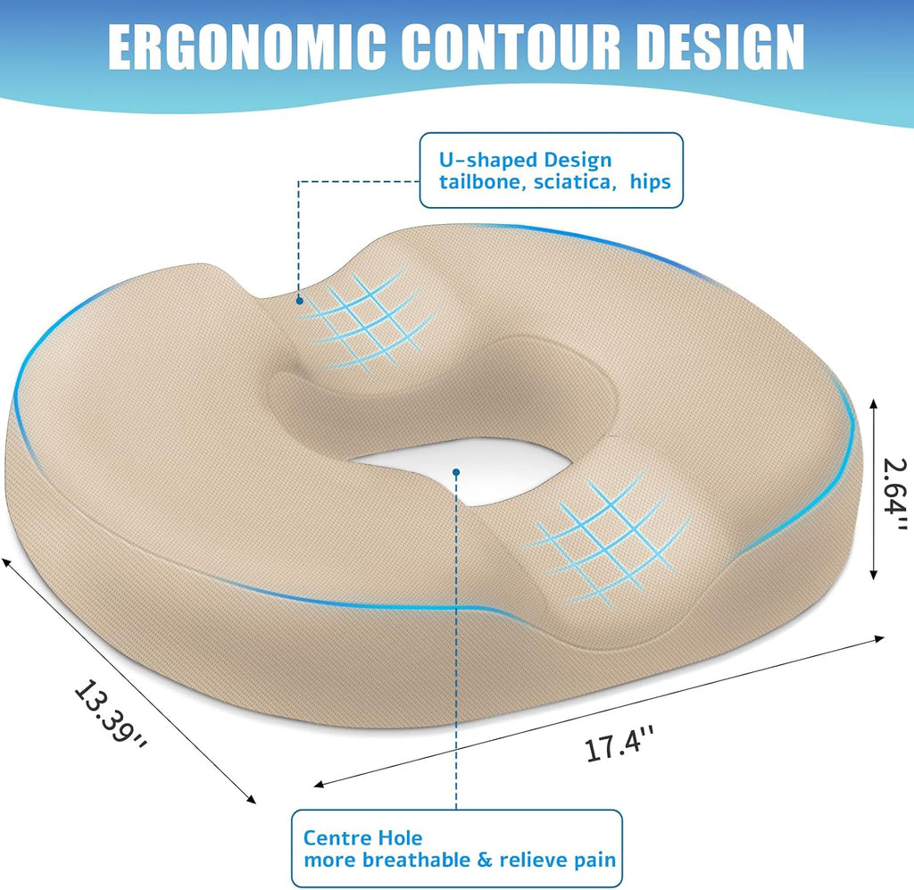 BlissTrends Donut Pillow Seat Cushion, Donut Chair Cushions for Postpartum Pregnancy & Hemorrhoids, Tailbone Cushion, Memory Foam Lifting Cush…