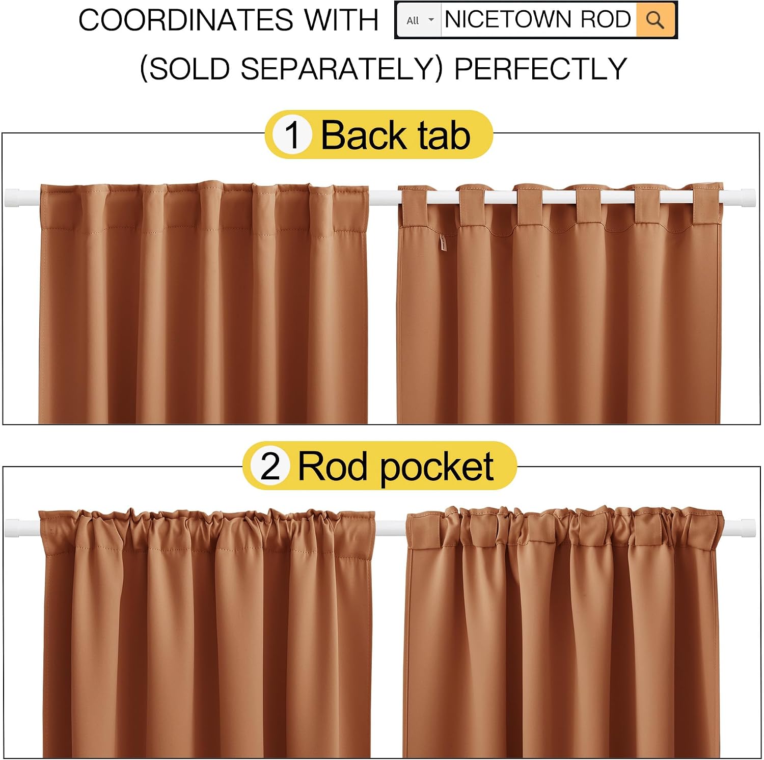 NICETOWN Blackout Curtain Panels for Living Room - (Burnt Orange Color) 42x63 Inch, 2 Panels Set, Thermal Insulated Room Darkening…