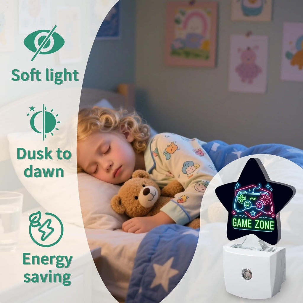 Star Night Light Plug in, Game Zone Dusk to Dawn Sensor Night Light, Soft Glow Lamp for Kids Bedroom Nursery Hallway Bathroom, Energy…