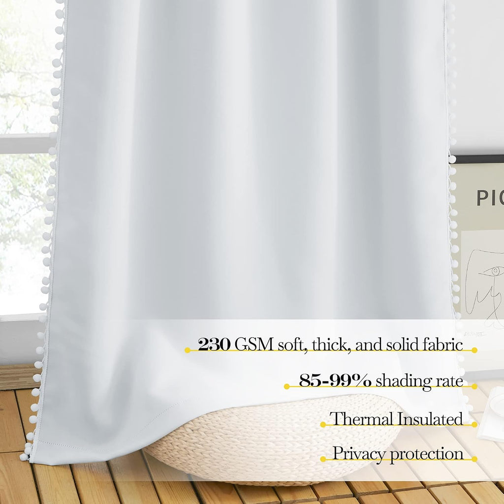 NICETOWN 2 Panels Blackout Curtains, Rod Pocket Bedroom Curtain Panels 63" Length, Pompom Thermal Insulated Room Darkening Drapes for…