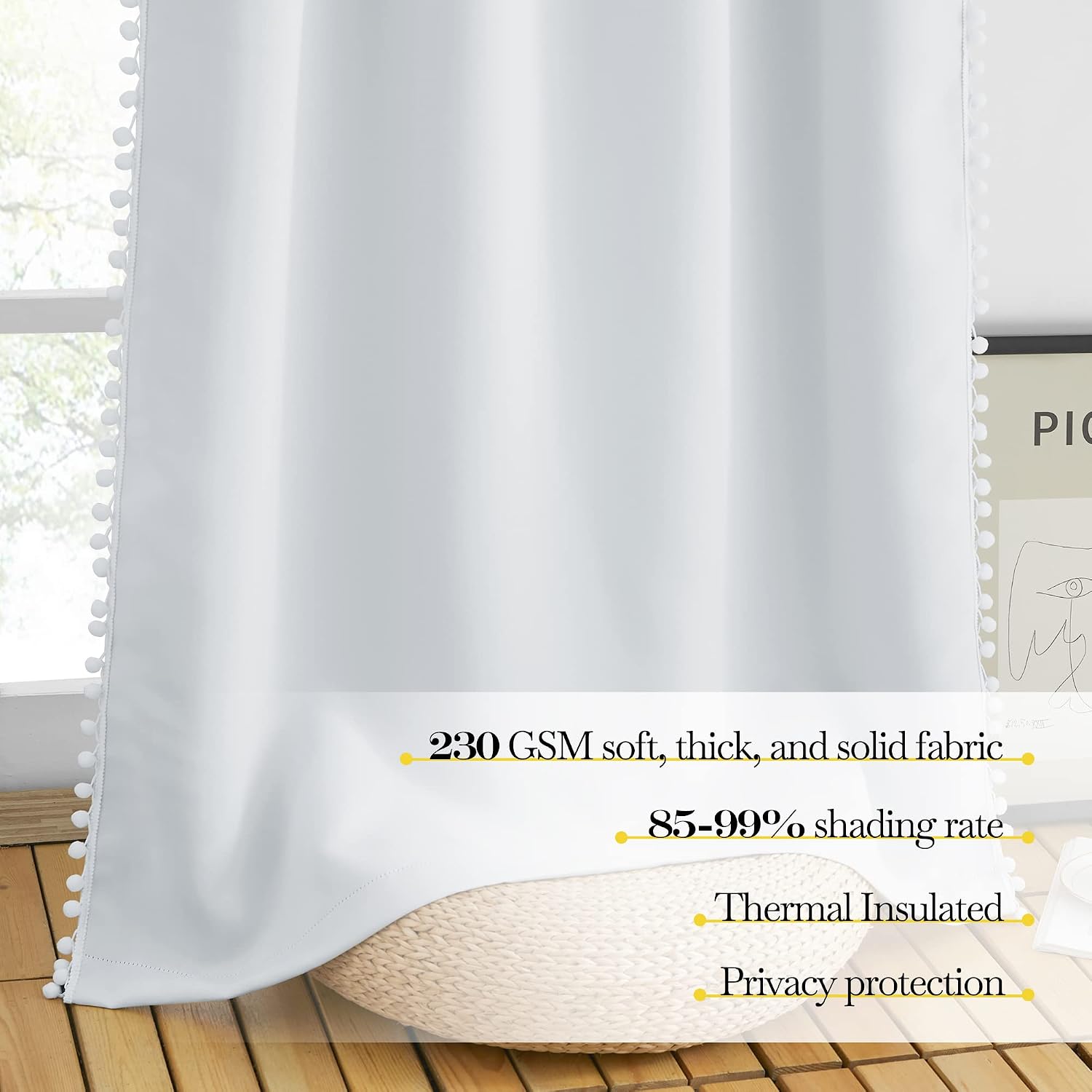 NICETOWN 2 Panels Blackout Curtains, Rod Pocket Pom Pom Girls Room Darkening Curtains, Boho Style Thermal Insulated Princess Girls Drapes…