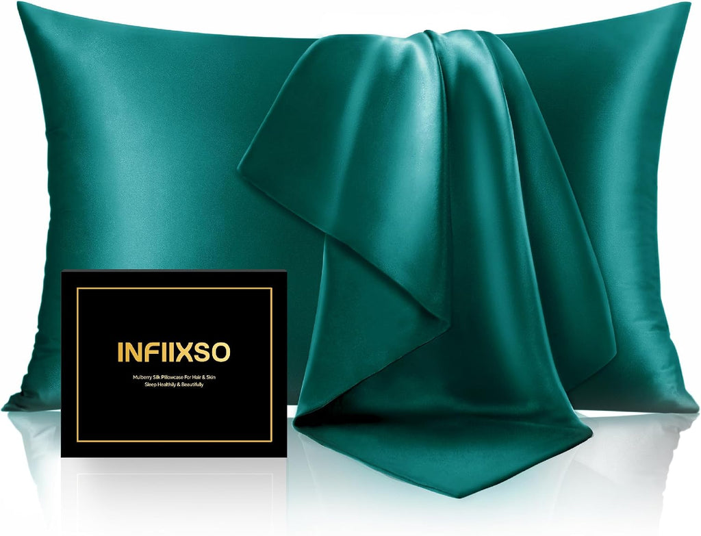 Infiixso Mulberry Silk Pillowcase for Hair and Skin, Silk Pillow Cases Standard Size with Hidden Zipper 20x26 Inches, Super Smooth and Soft…