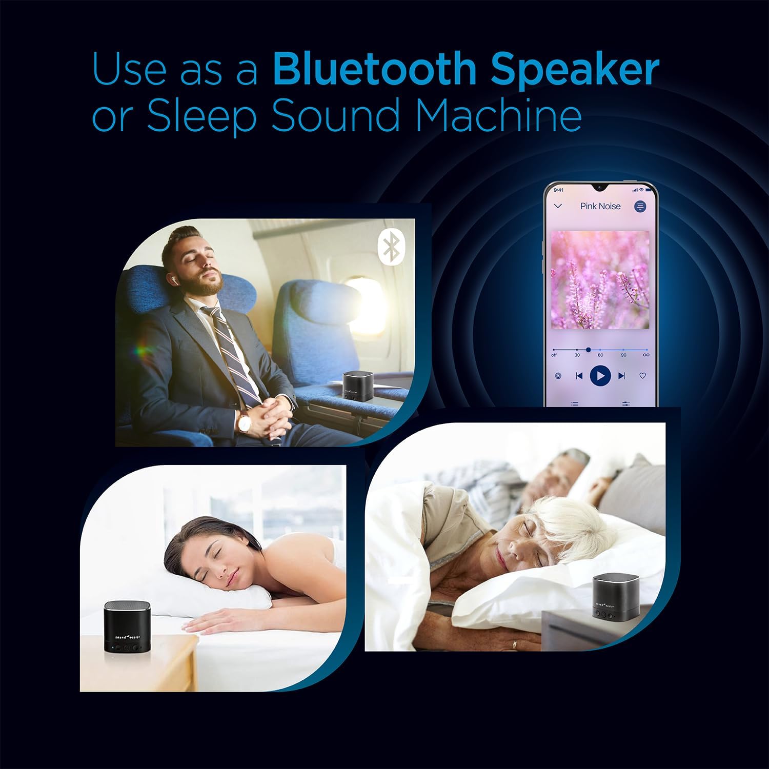 SoundOasis Sound Oasis Pink Noise Bluetooth Sound Machine for Sleeping, 20 Non-Looping Soothing Sounds with Speaker & Memory Function, Port…